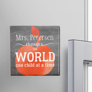 Lärare Namn Chalkboard Red Apple and Quote Magnet