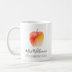 Lärare Namn School Watercolor Apple Coffee Mugg