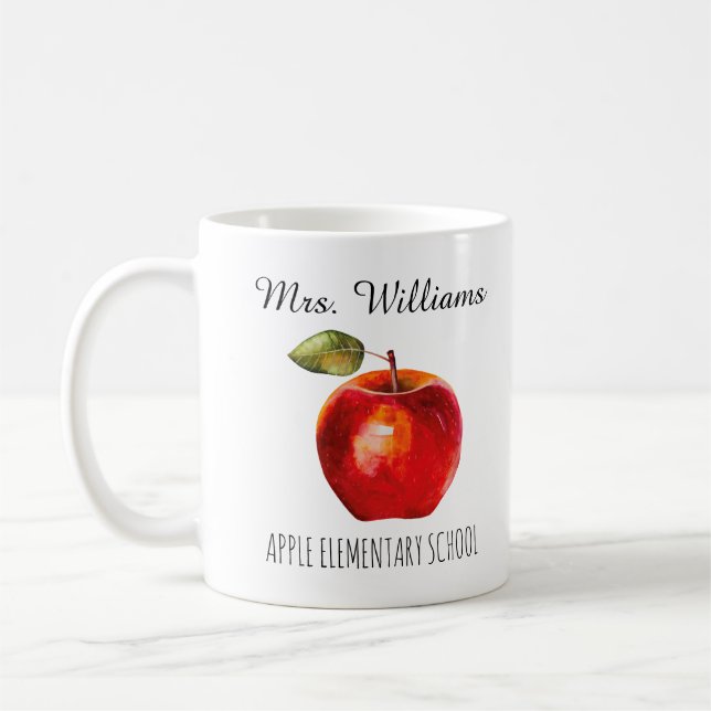 Lärare Namn School Watercolor Red Apple Coffee M Kaffemugg (Vänster)