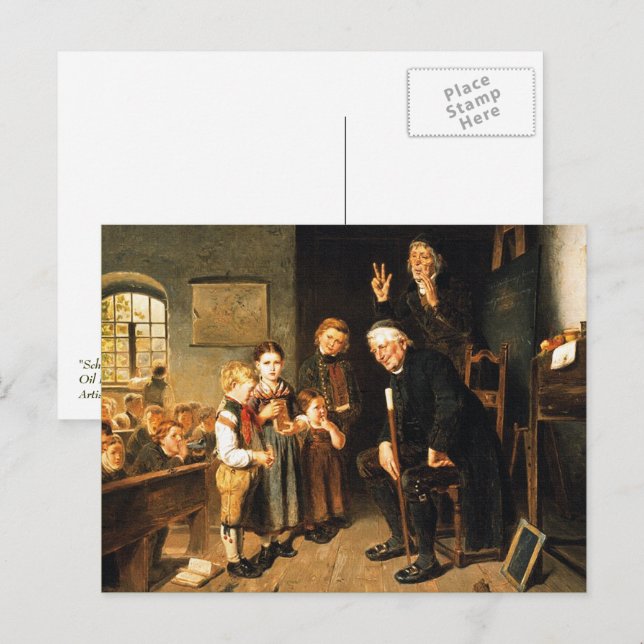 Lärare och Studenter målning. Fin konst Vykort (Fram/baksida)