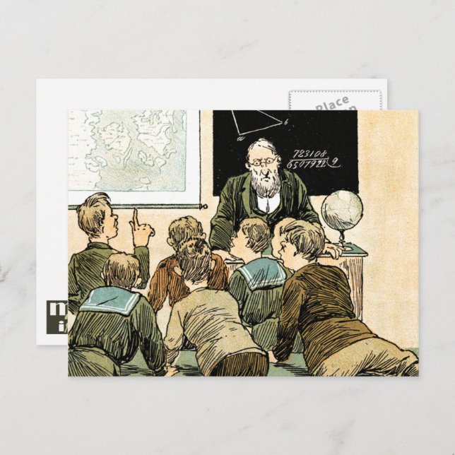 Lärare och studenter. Vintage Art Vykort (Fram/baksida)