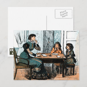 Lärare och studenter. Vintage Art-vykort Vykort
