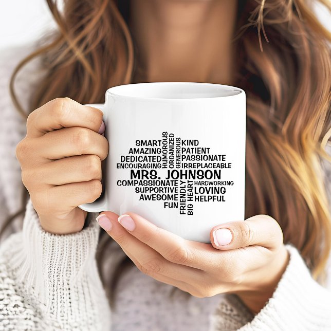 Lärare Ord Cloud Namn och Traits Kaffemugg (Skapare uppladdad)