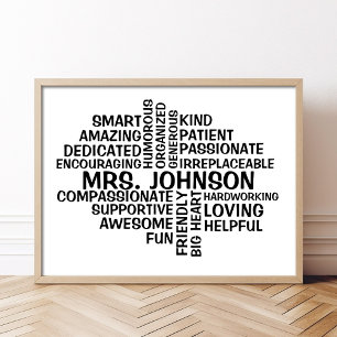 Lärare Ord Cloud Namn och Traits Poster