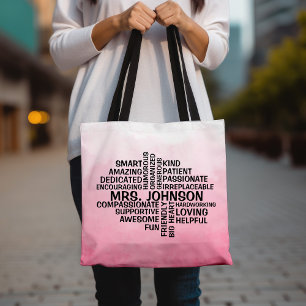 Lärare Ord Cloud Namn Rosa Ombre Tote Bag Tygkasse
