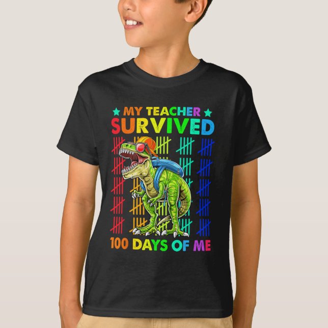 Lärare Överlevt 100 dagar av mig Dinosaur T-rex Bo T Shirt (Framsida)