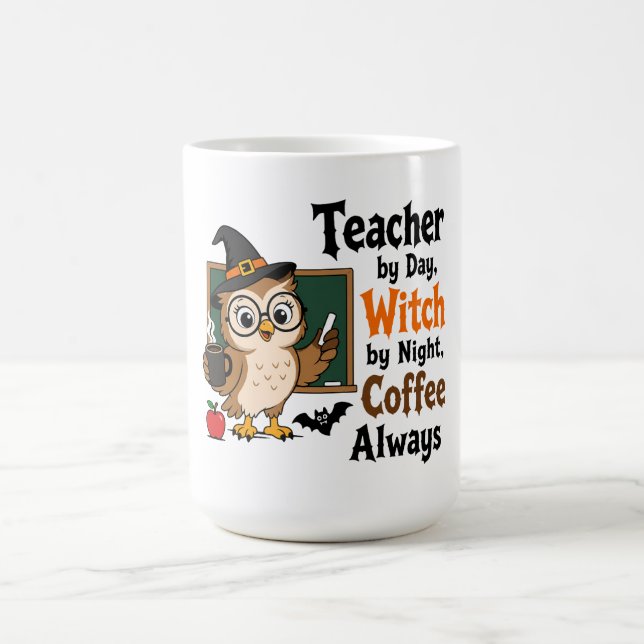Lärare på dag, häxa på natt Halloween-mugg Kaffemugg (Center)