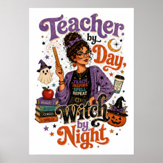 Lärare på dagens Witch genom natt Halloween Affisc Poster