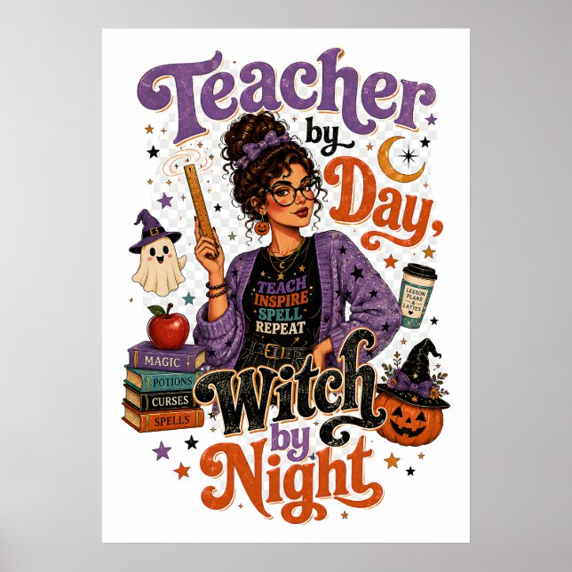 Lärare på dagens Witch genom natt Halloween Affisc Poster (Framsidan)