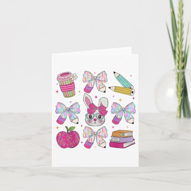 Lärare Påsk Coquette Bow Bunny Glad påsk Wom Kort (Framsida)