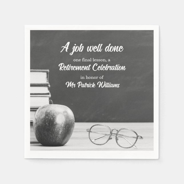 Lärare Pension Chalkboard Apple Bokar Noir Pappersservett (Framsidan)