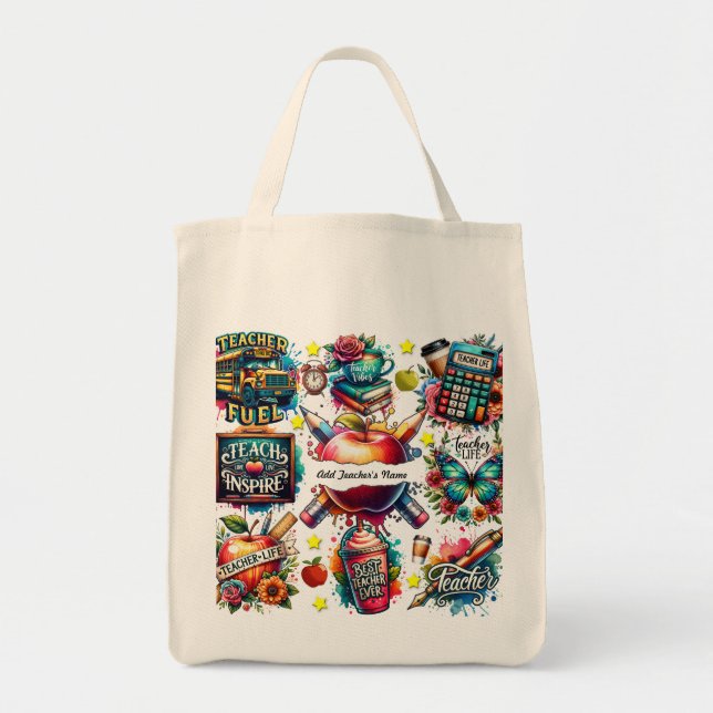 Lärare Personalize Namn Tote Bag Gift Tygkasse (Framsidan)