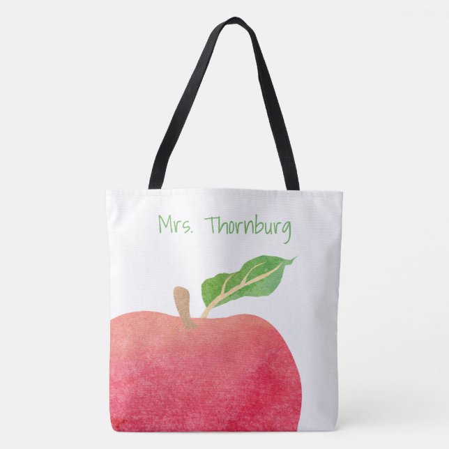 Lärare Personlig Red Watercolor Apple Teacher Tygkasse (Framsida)