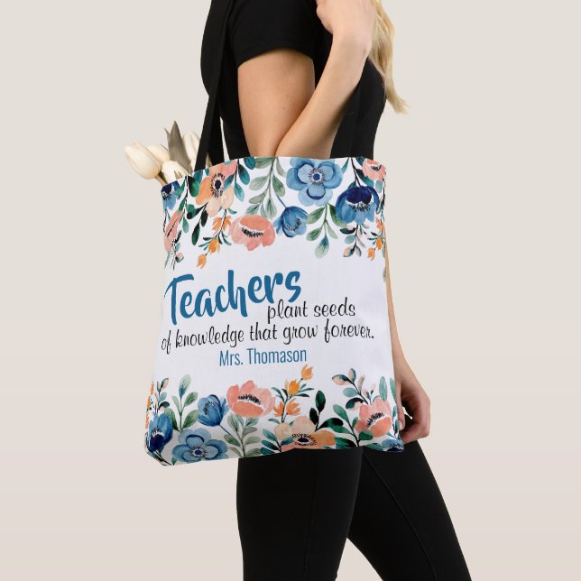 Lärare Plant Seeds of Knowledge Teacher Namn Tygkasse (Närbild)