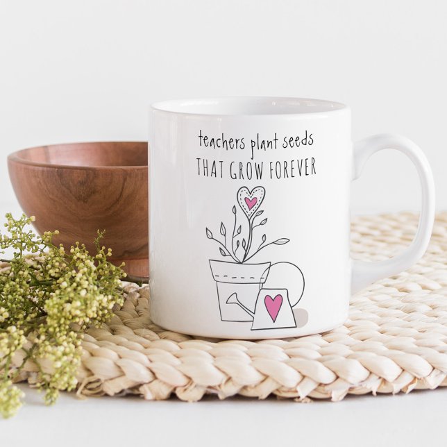 Lärare Plant Seeds Quote Cute Doodle Anpassningsba Kaffemugg (Teachers plant seeds that grow forever .. teacher gift mug)
