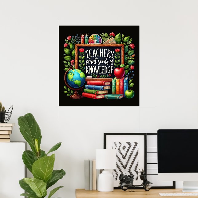 Lärare planterar frön vänlighet ord konst  poster (Hemmakontoret)