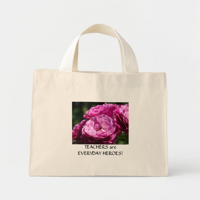 LÄRARE PRESENTER Roser Tote Bag Canvas Ros Blomma Mini Tygkasse (Framsidan)