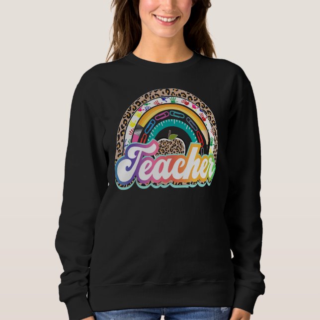 Lärare Rainbow Leopard Back to school Teacher T Shirt (Framsida)