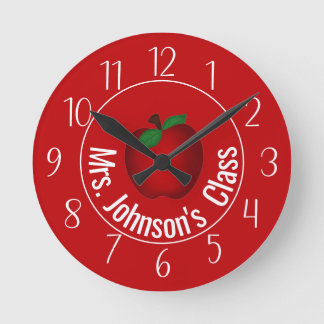 Lärare Red Apple Personlig Round Clock Rund Klocka