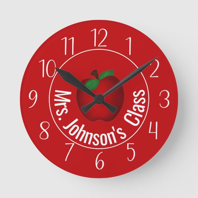 Lärare Red Apple Personlig Round Clock Rund Klocka (Framsida)