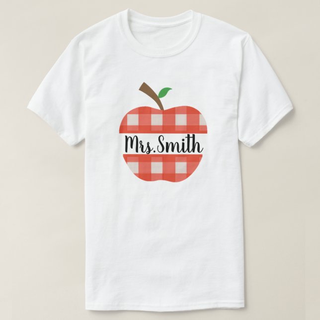 Lärare Red Gingham Apple Split Design Unisex T Shirt (Design framsida)