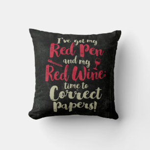 Lärare Red Pen Red Vin Kudde