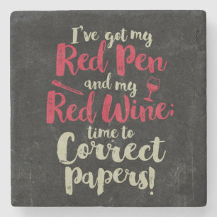 Lärare Red Pen Red Vin Underlägg Sten