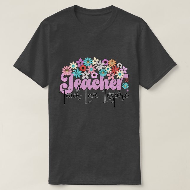 Lärare Retro Flower 5 T Shirt (Design framsida)