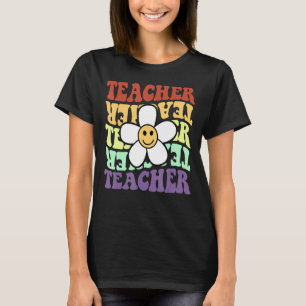 Lärare Retro Solros Smile Ansikte Back to school T Shirt