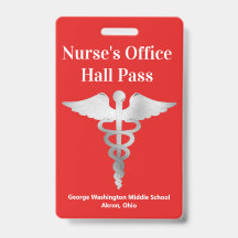 Lärare School Nurse Hall Pass Badge
