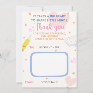 Lärare som har ett lyft-kort för lärare tack kort