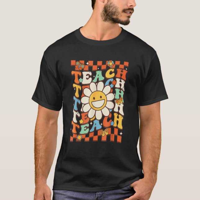 Lärare Student Back to school Cute Flower Groovy T Shirt (Framsida)