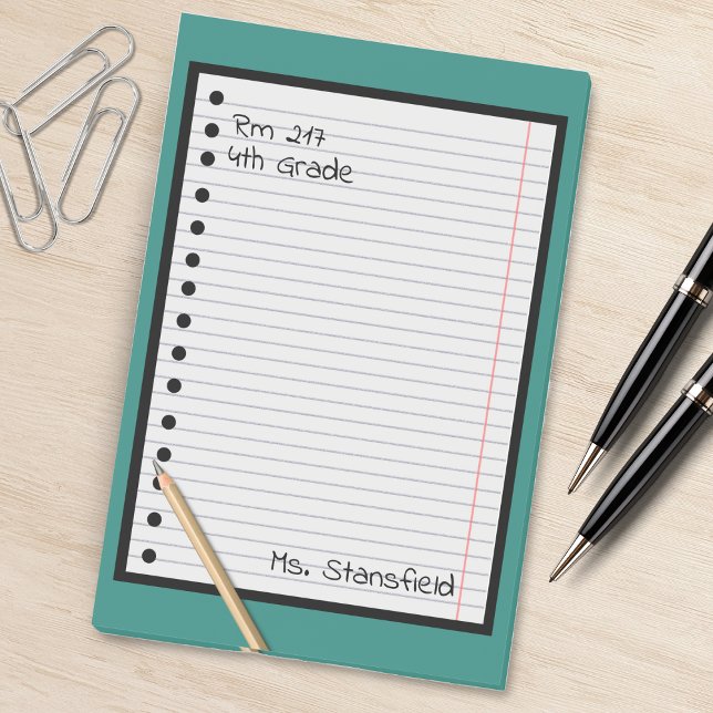 Lärare Student Pappra klassrum Loose Löv Papper Post-it Block (green lined paper pencil school teacher notepad)