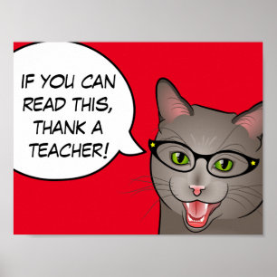 Lärare Tack Cat Classroom Decor Poster