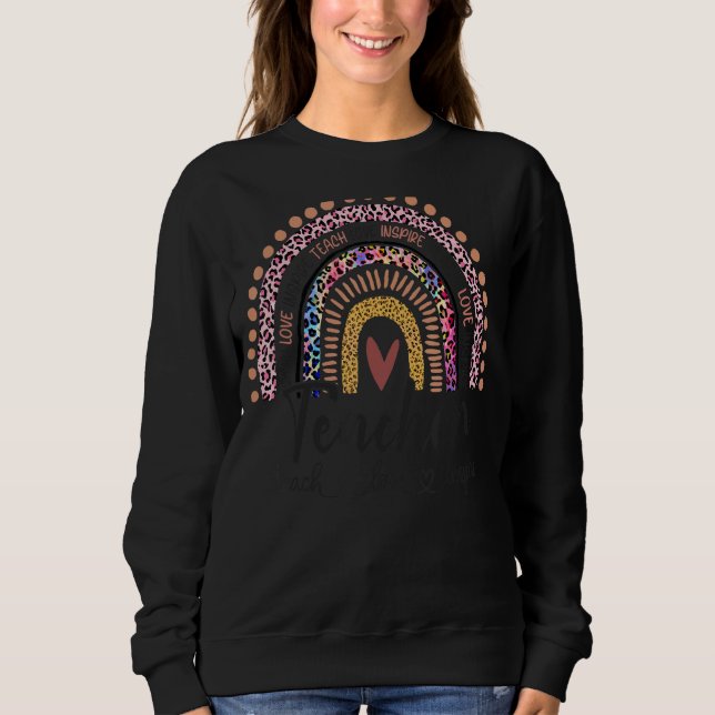 Lärare Teach Kärlek Inspire Leopard Rainbow tillba T Shirt (Framsida)
