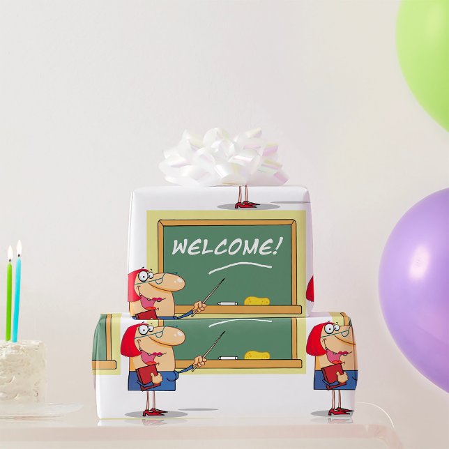 Lärare Tecknad Välkommen Back to school Presentpapper (Skapare uppladdad)