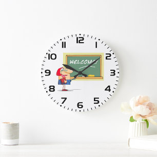 Lärare Tecknad Välkommen Back to school Stor Klocka