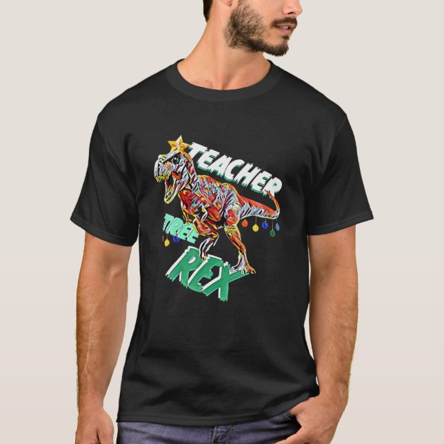 Lärare Träd Rex jullärare T Rex Dinosaur Shirt (Framsida)