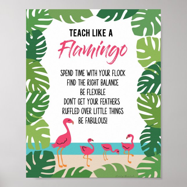 Lärare Tropical Classroom Teach som en Flamingo Poster (Framsidan)