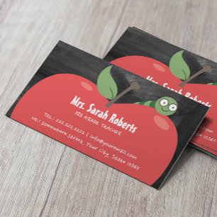 Lärare Tutor Cute Apple & Mask Rustic Chalkboard Visitkort