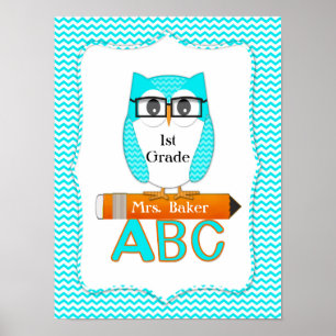 Lärare Uggla Chevron Teal Poster