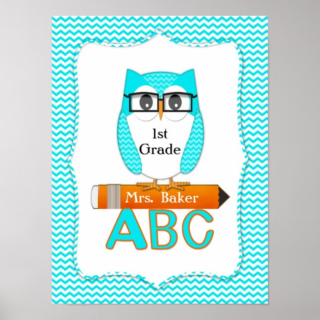 Lärare Uggla Chevron Teal Poster (Framsidan)