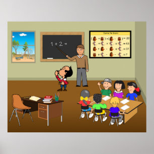 Lärare undervisar barn i matematikklass - söt teck poster