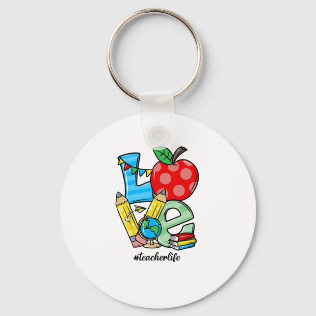Lärare Undervisar Grejer Kärlek Äpple Symbol  Nyckelring (Framsida)