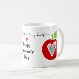 Lärare Valentines day, färgstarka hjärtan och äppl Kaffemugg