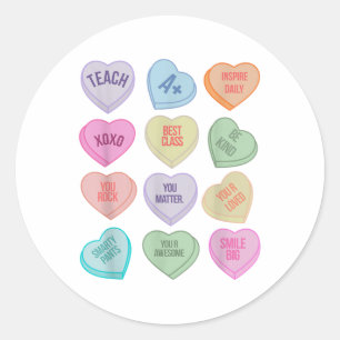Lärare Valentines day Teach Heart Candy Runt Klistermärke