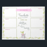 Lärare veckovis planner Cute Unicorn Poted Plant Anteckningsblock<br><div class="desc">Veckoplanering för personlig med lärarcitat. Planeraren har ett avsnitt för varje veckodag plus ett extra-avsnitt för anteckningar eller din lista att göra. Den här vattenfärgsdesignen har en söt enmajsgröt och en gräns av löv och grönsak. Läraren säger i centret: "Lärare som undervisar i kärlek, undervisar barn som kärlek" i dekorativ...</div>