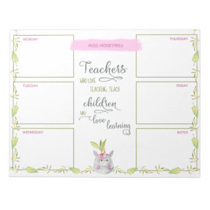 Lärare veckovis planner Cute Unicorn Poted Plant Anteckningsblock
