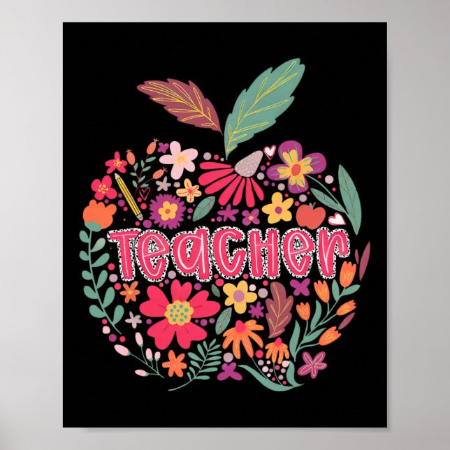 Lärare Wildflower Glad Första Skoldagen Tillbaka  Poster (Framsidan)