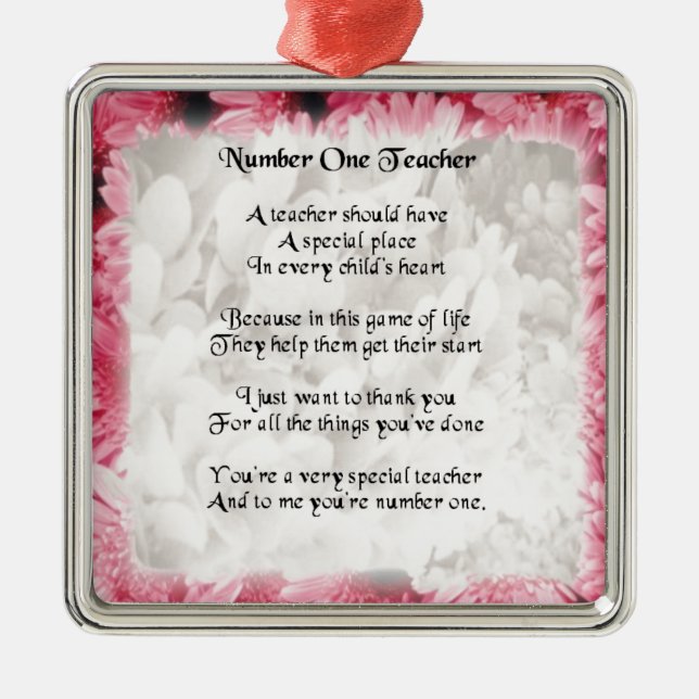 Läraredikt - rosa blom- kantdesign julgransprydnad metall (Framsidan)